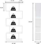 Yusong Bookshelf 5-Tier, Geometric Bookcase S Shaped Book Shelves for Bedroom, Modern Wood Decorative Display Shelf Book Case for Home Office, White