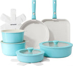 SENSARTE 17 Piece Ceramic Detachable Handle Pots and Pans Set Turquoise | Ceramic Cookware Set, Induction Cookware Set with Removable Handle, Healthy Non Stick for RV, Dishwasher ＆ Oven Safe