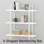 HSH 3 Tier White Bookshelf, Modern Small 3 Shelf Bookcase, Industrial Metal Wood Storage Shelves and Display Book Rack, Farmhouse Open Low Book shelf for Bedroom Living Room Office, White Oak