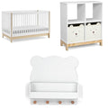 Delta Children babyGap Tate 4-in-1 Convertible Crib + Brannan Bear Bookcase with Bins + Brannan Bear Wall Shelf with 4 Hooks, Bianca White/Natural (Bundle)
