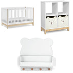 Delta Children babyGap Tate 4-in-1 Convertible Crib + Brannan Bear Bookcase with Bins + Brannan Bear Wall Shelf with 4 Hooks, Bianca White/Natural (Bundle)