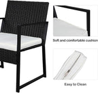 Outvita 3PCS Rattan Conversation Set, Outdoor Wicker Furniture Bistro Set 2 Chairs and Glass Top Table for Small Balcony Backyard Patio(Black)