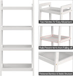 4 Tier Bamboo Bookshelf, Free Standing Ladder Shelf, Storage Shelf Rack for Bathroom, Kitchen, Living Room - White