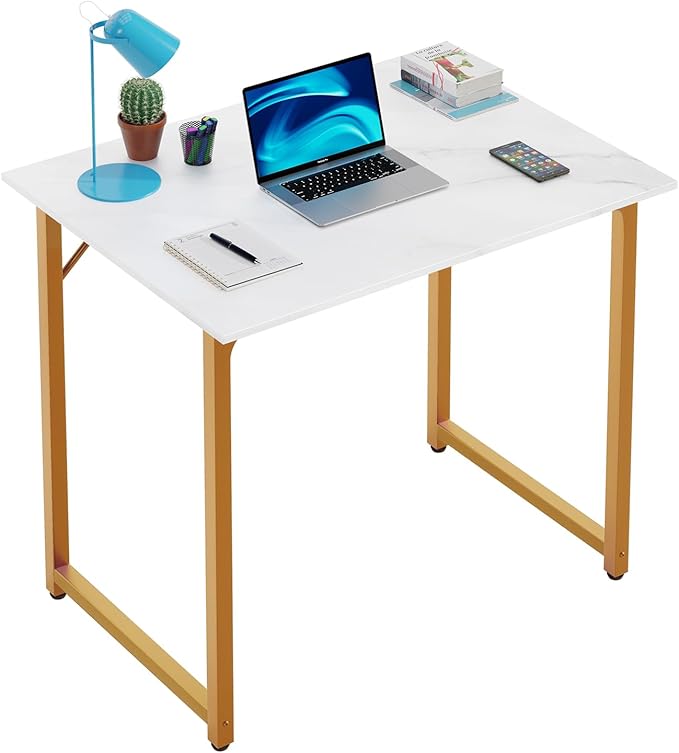 PayLessHere | 32 Inch Computer Desk | White Gold | Office Desk with Metal Frame, Adjustable Feet | Water-Resistant, Scratchproof Surface | Sturdy Writing Table for Home Office or Study | Pack of 1
