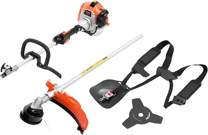 VEVOR String Trimmer, 25.2CC 2-Stroke, Gas Powered Weed Wacker, 16.9" Cordless Grass Trimmer, Multi-Functional Lawn Edger with Shoulder Strap & 3T Blade, Weed Eater for Quick Grass Cleaning