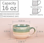Bosmarlin Large Ceramic Coffee Mug Set of 2, Stoneware Jumbo Latte Mugs for Office and Home, 16 Oz, Dishwasher and Microwave Safe(Green, 2)