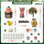 20Pcs Outdoor Miniature Fairy Garden Accessories Kit with Fairy House & Mini Resin Animals - Miniature Garden Decor Gifts for DIY Micro-Enthusiasts