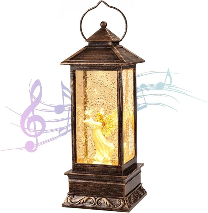 Christmas Decorations Snow Globe Lantern,Christmas Lantern with 8 Christmas Theme Music,Christmas Snow Globe Gifts Water Glittering Swirling Christmas Home Decoration（Dove Angel）
