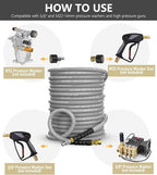 Pressure Washer Hose 150FT 4000 PSI, Kink Resistant Steel Braided Layer & NonMarking Rubber for Hot/Cold Water, High Power Washer Hose With 3/8 Inch Quick Connect & M22 Fitting, Gray