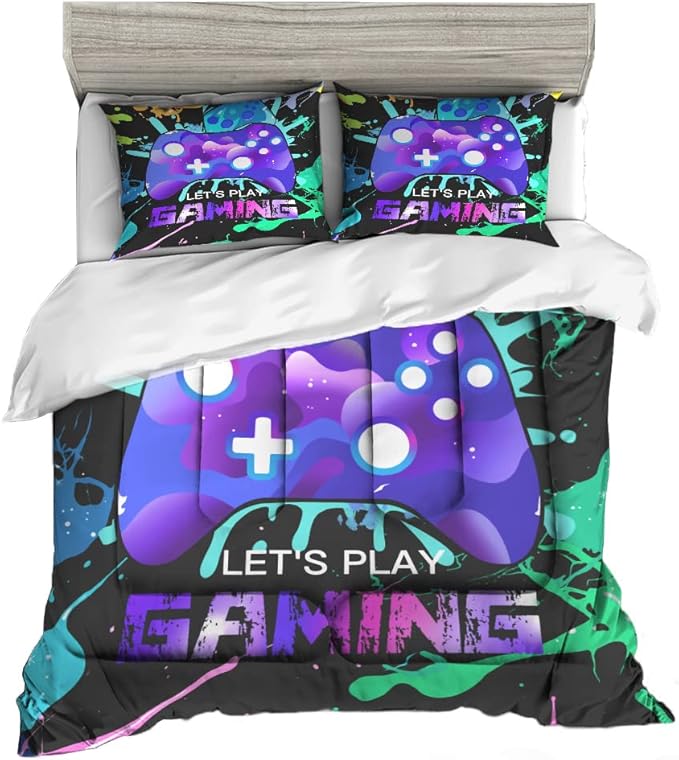 Sunnycitron Gaming Comforter sets for Boys Bedding Sets Kids Bed Comforter Set Gamer Bedding with Comforter Full size Boys Teen Gamer Gamepad Comforter Set for Gaming bed,1 Comforter 2Pillowcases