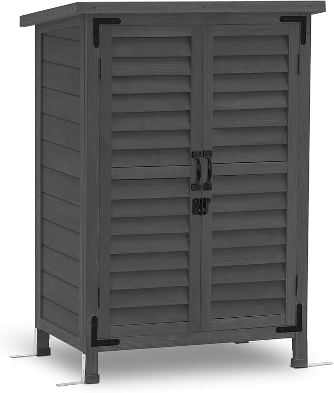 MCombo Outdoor Storage Cabinet, Small Storage Shed with Removable Shelf, Wood Garden Shed with 2 Doors for Yard Patio Lawn (24.6 x 18.3 x 38.2 inch) 0985 (Grey)