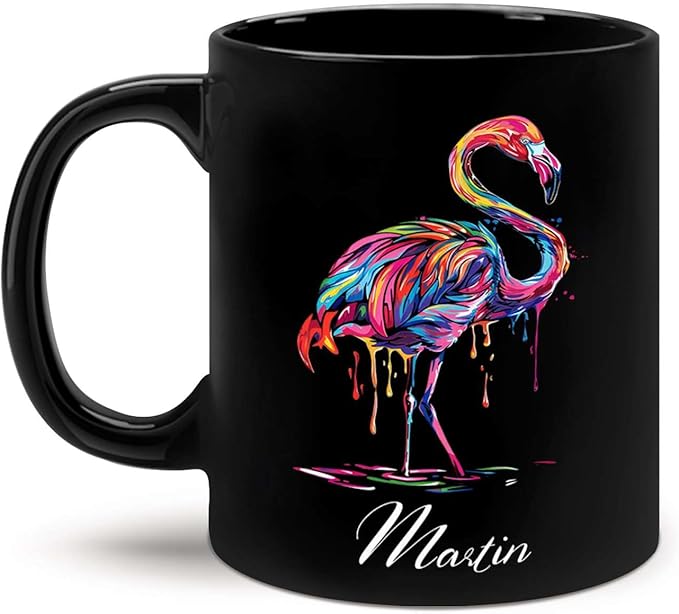 Beautiful Flamingo Animal Mug, Customized Name Flamingo Coffee Cup, Personalized Flamingo Lover Black Mug, Gift For Girlfriend, Colorful Animal Cup, Custom Flamingo Ceramic Cup 11oz 15oz