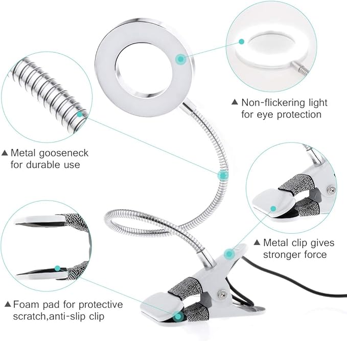 JimKing Ring Light, Tattoo Light Desk Lamp, LED Book Light with Clip, USB Bed Lamp for Live Show, Reading, Tattoo, Make Up, Manicure
