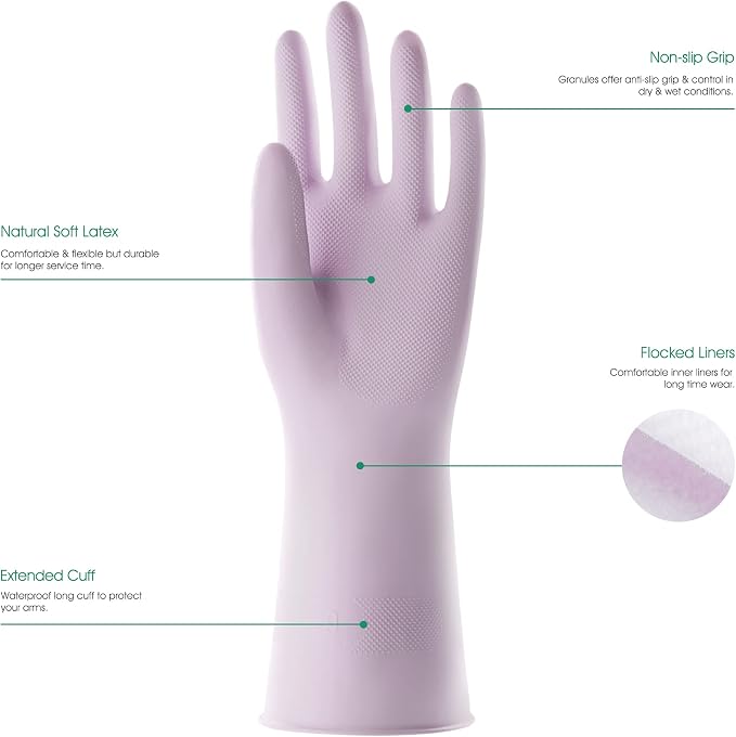 COOLJOB 3 Pairs Colorful Household Gloves with Cotton Liner & Non-slip Grip, Water Resistant Reusable Dish Washing Rubber Gloves for Kitchen & Bathroom Cleaning, Small