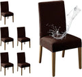 MOSAYT 100% Waterproof Dining Room Chair Covers Set of 6, Super Fit Stretch Jacquard Parson Chairs Slipcovers Removable Washable Chair Seat Protectors for Home, Kitchen, Banquet (Chocolate)