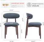 COLAMY Wooden Dining Chairs Set of 4, Modern Fabric Upholstered Dining Room Chair, Farmhouse Kitchen Side Chairs with Foot Pegs, Blue