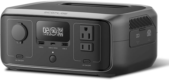 EF ECOFLOW Portable Power Station RIVER 3, 245Wh LiFePO4 Battery Power Station, 300W Up to 600W AC Output, <20 MS UPS & <30 dB, 1Hr Fast Charging Solar Generator for Outdoor/Camping/Home Use