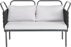 5-Piece Outdoor Furniture Sectional Conversation Sofa Set with Loveseat, Glass Table and Removable Cushions, All Weather Patio Woven Rope L-Shaped Couch for Garden Backyard, Black+Gray