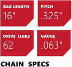 KAKEI Stihl Chainsaw Chain 16 Inch .325" Pitch .063" Gauge 62 Drive Links- 26RM3 62 Fits STIHL 025, MS250, MS251 and More- 36890050062, L62 (3 Chains) - Micro Chisel