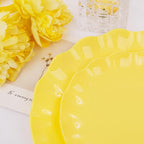 LIYH 24 Pcs Yellow Plastic Plates Reusable, Unbreakable Dinner Plates, Salad Plate, Microwave & Dishwasher Safe, Plate Sets Perfect for Parties,Birthday,Picnics (12guests)