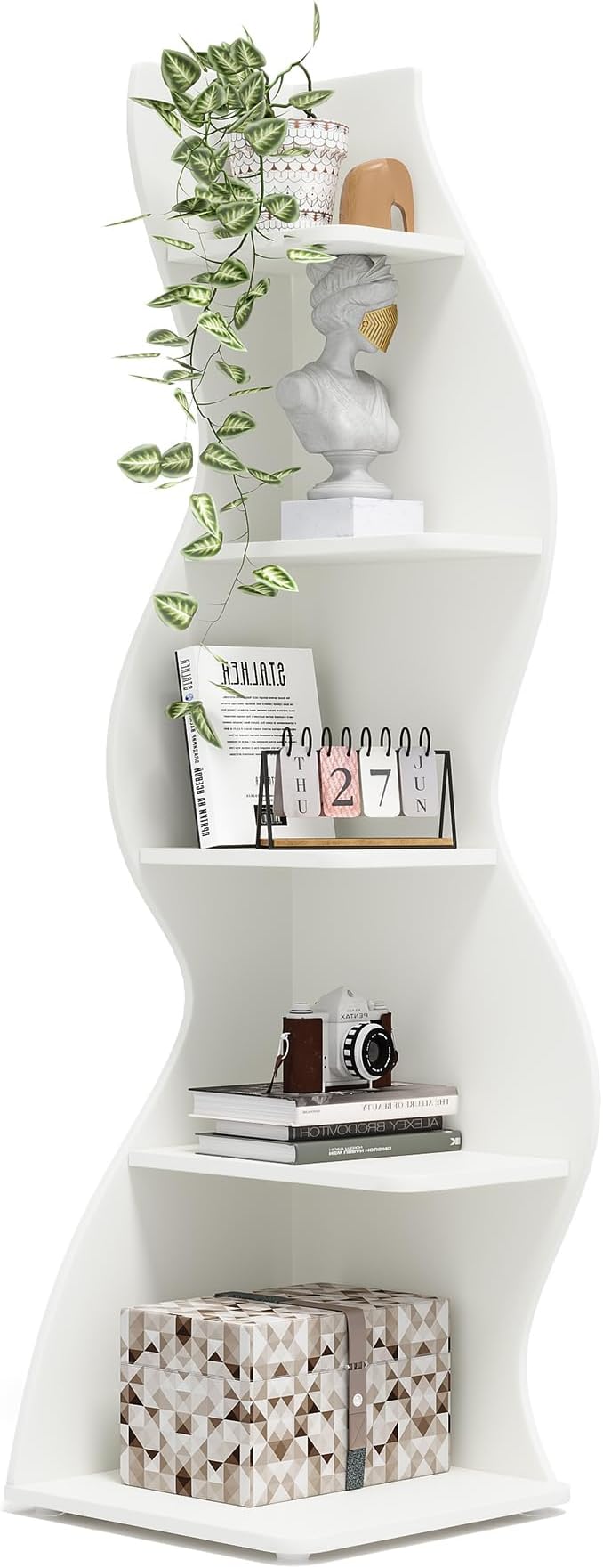 Small Corner Shelf, Modern 5-Tier Wall Corner Bookshelf, Stylish Bookcase Storage Rack for Small Space,Living Room. Bedroom