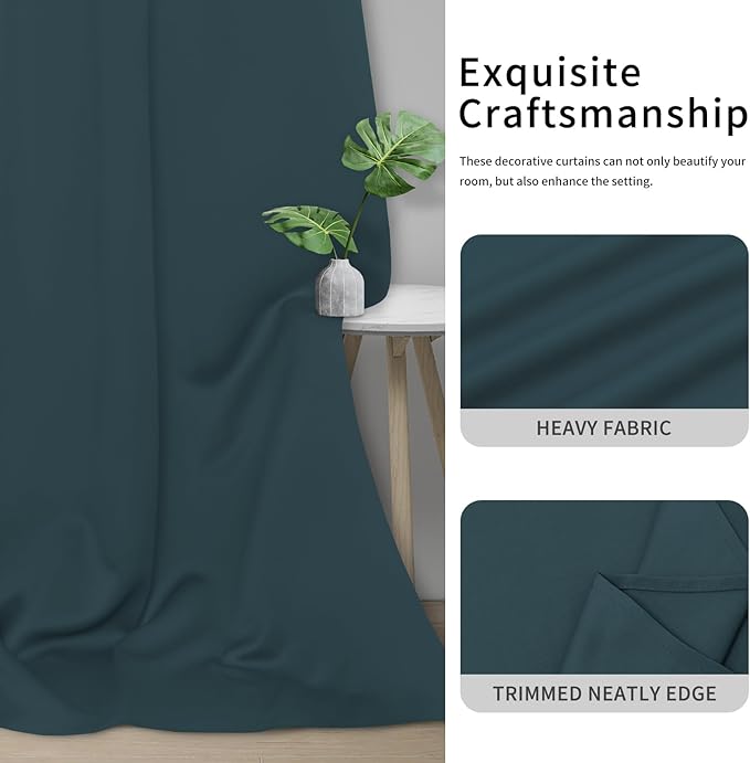 Easy-Going Blackout Curtains for Bedroom, Solid Thermal Insulated Grommet and Noise Reduction Window Drapes, Room Darkening Curtains for Living Room, 2 Panels (34x72 in, Bluestone)