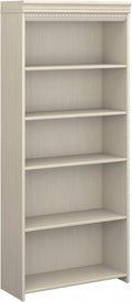 Bush Furniture 5 Shelf Bookcase with 3 Adjustable Storage Shelves | Fairview Collection Tall Bookshelf for Office or Home, 30W x 12D x 69H, Antique White