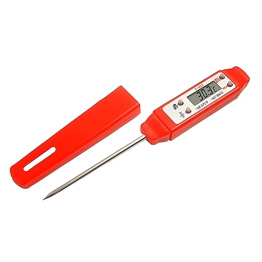 Meat Thermometer - Digital Food Thermometer for Cooking Kitchen - Automatic Calibration Pen Style Electronic Pocket Thermometer for Water Temperature, Barbecue (Red)