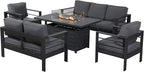 Wisteria Lane 5 Piece Aluminum Outdoor Patio Furniture Set with 54 Inch Propane Gas Fire Pit Table, Modern Patio Conversation Sets with Outdoor Sectional Couch for Backyard, Garden, Dark Grey