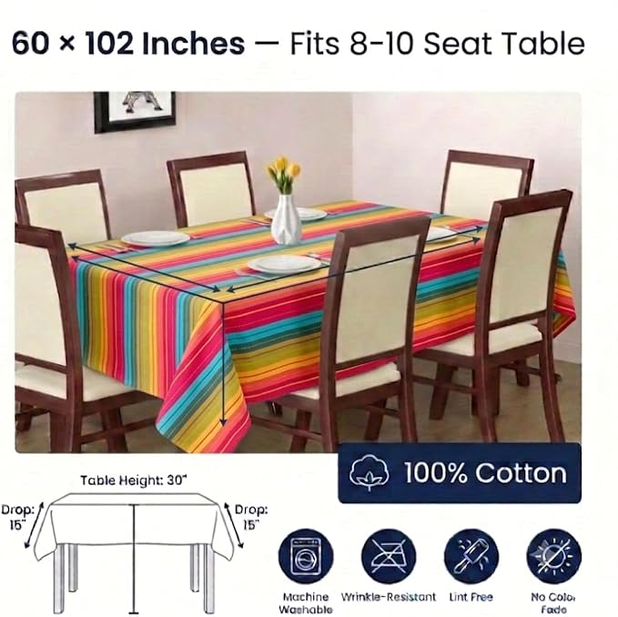 Urban Villa Tablecloth Cotton Tabletop 60x84 (6-8 Seats) Red Stripes