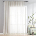 FMFUNCTEX Linen Sheer Sliding Door Curtains for Bedroom, Beige Curtains 84 Inches Long Window Curtain Drapes for Living Room, Natural Patio Glass Door Extra 100 Wide Curtain, Rod Pocket 1 Panel
