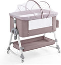 4 in 1 Baby Bassinet, Rocking Bassinets Bedside Sleeper with Comfy Mattress and Wheels, Height Adjustable Easy Folding Portable Bedside Crib for Newborn Infant,Khaki
