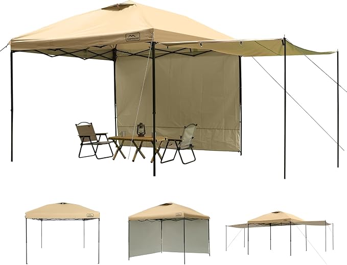 KAMPKEEPER 10x10 Easy Pop Up Canopy Tent with Sidewalls, Instant Outdoor Shade Shelter with Removable 10FT Sun Walls, Quick Setup Waterproof and UV-Resistant for Patio (Khaki, 2 sidewall)
