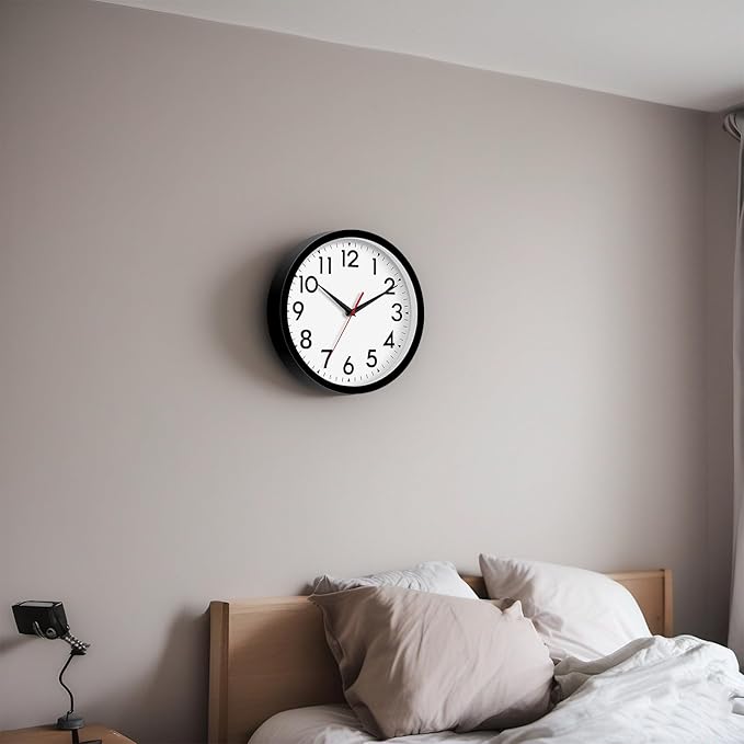 14 Inch Wall Clock Large Battery Operated Big Silent Non Ticking Analog Clock Decorative for Living Room Office Kitchen Outdoor Classroom Bedroom Bathroom School(Black)
