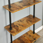 6-Tier Industrial Pipe Shelves Shelf Shelving Rustic Wood Metal Wrought Iron Ladder Bookcase Bookshelf Wall Mounted Mount DIY Loft Vintage Floating Hanging Storage Display (23.6x9.8x78.7”)
