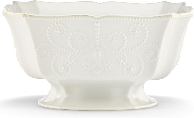 Lenox French Perle White Stoneware Centerpiece Serving Bowl | dishwasher safe, microwave safe | large, for salad or fruit, gift for women, decorative bowl, fruit bowl