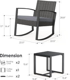 3 Piece Wicker Patio Furniture Set, Outdoor Rocking Chairs, Outdoor Furniture with Table & Cushions, Patio Chairs Balcony Porch Furniture, Gray