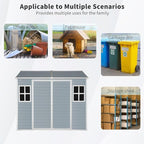 8x6 FT Resin Outdoor Storage Shed with Floor and 2 Windows, Outside Plastic Sheds Storage Clearance w/Lockable Door, Backyard Garden Tool House for Patio, Yard, Lawn, Bike, Gray