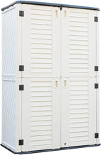 ADDOK Outdoor Storage Cabinet Waterproof,Outdoor Storage Sheds with Floor, Double-Layer Storage Shed for Patios/Generator/Long-Handled Tools (ivory/52 Cu.Ft)