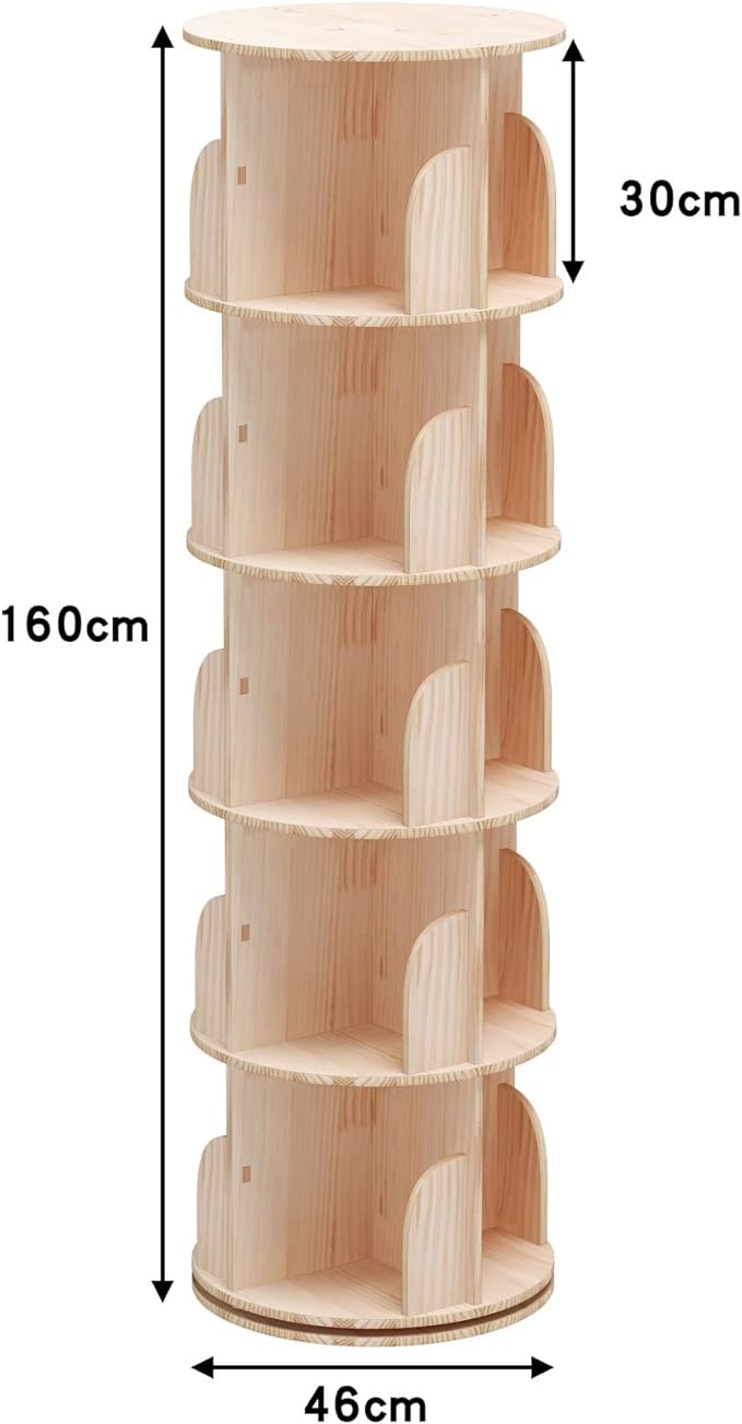 5 Tier 360° Rotating Stackable Shelves Bookshelf Organizer 360 Display Rotating Bookshelf Wood Book Shelf Organizer for Bedroom, Living Room, Study Room - Intexca