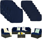 ClawsCover 12Pack Outdoor Seat and Back Cushions Replacement Covers Fit for 6Pieces 5-Seater Wicker Rattan Patio Furniture Conversation Set Sectional Couch Chairs,Navy-Include Cover Only
