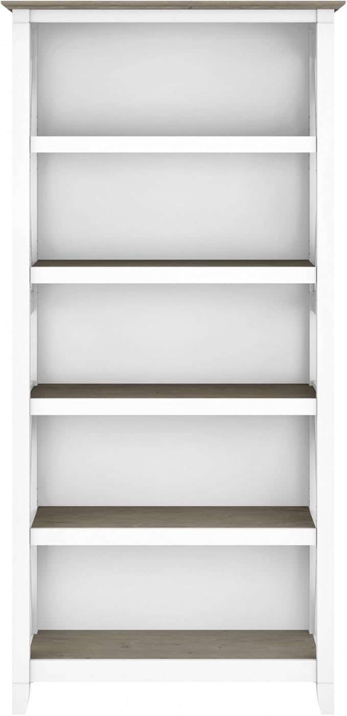 Bush Furniture BSH24470221 Key West 5-Shelf 66-Inch H Bookcase, Shiplap Gray/Pure White
