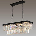 Crystal Chandeliers for Dining Room 11-Light Black Modern Chandelier Rectangle Contemporary Pendant Light Fixture for Kitchen Island Bar L33.5 Inch