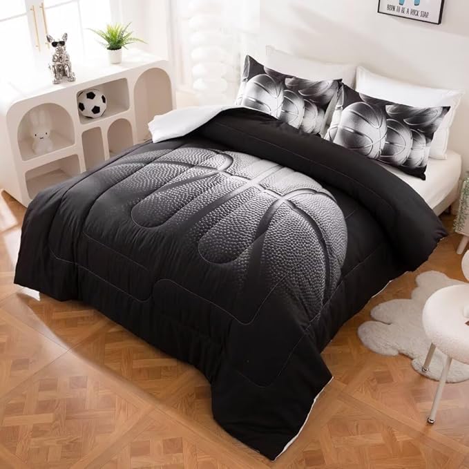 Basketball Comforter Set Full Size for Boys Kids Teens All Season Sports Theme Basketball Bedding Sets Teenage Bed Bedrooom Set 3 Pieces with Pillowcases,