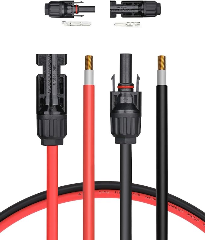 BougeRV 20 Feet 12AWG Solar Extension Cable with Female and Male Connector with Extra Pair of Connectors Solar Panel Adaptor Kit Tool (20FT Red + 20FT Black)