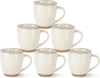 AmorArc 12oz Ceramic Coffee Mugs set of 6, Stylish Coffee Mugs with Rustic Terracotta Underside for Latte/Cappuccino/Milk/Cocoa, Dishwasher&Microwave Safe, Light Beige