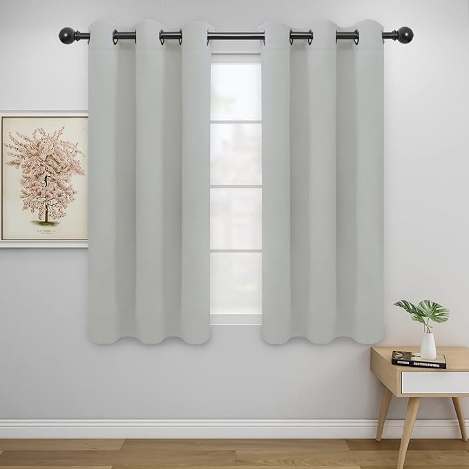 Easy-Going Blackout Curtains for Bedroom, Solid Thermal Insulated Grommet and Noise Reduction Window Drapes, Room Darkening Curtains for Living Room, 2 Panels (42x54 in, Greyish White)
