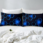 Honeycomb Kids Comforter Set Modern Geometry Hexagon Bedding Set for Boys Teens Decor Geometrical Comforter Beehive Geometric Black Blue Duvet Set King Size with 3 Pillow Case Boys