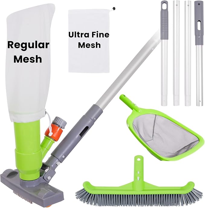 Sepetrel Deluxe Swimming Pool Cleaning Kit with Spa Jet Vacuum Cleaner,Brush, Semi-deep Skimmer Net & Adjustable 57.5-inch Pole,Ideal for Cleaning Above Ground,Inflatable Pools