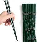 YFWOOD 5 Pairs Fiberglass Chopsticks, Dishwasher Safe Reusable Chopsticks, Non Slip Japanese Style Chop Sticks, 9.5 Inch - Green